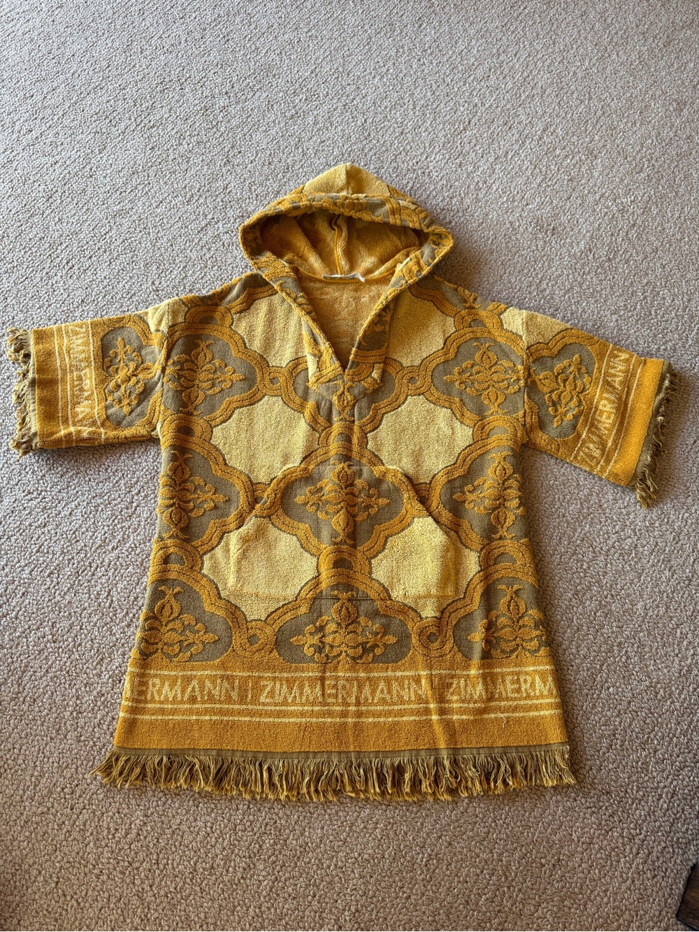 Zimmermann Mustard Yellow Hooded Terry Coverup with Fringed Hem